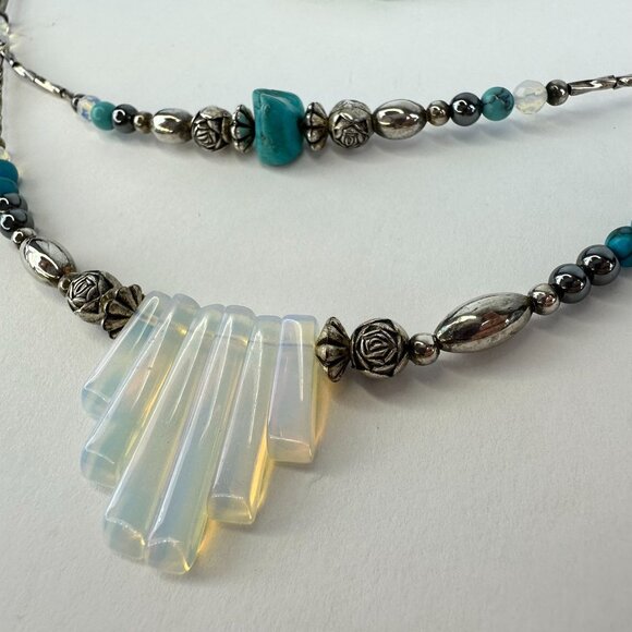 Sterling Silver Opalite & Turquoise Necklace & Bracelet Set - Picture 4 of 4